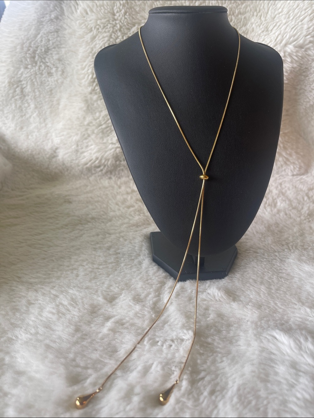 Delicate Gold Slide Lariat Necklace - Long Adjustable Women’s Necklace - Mayamar - Picture 3 of 5